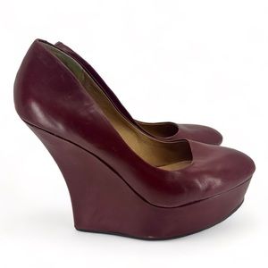L.A.M.B Novice Burgundy Leather Platform Wedge - SIZE 8